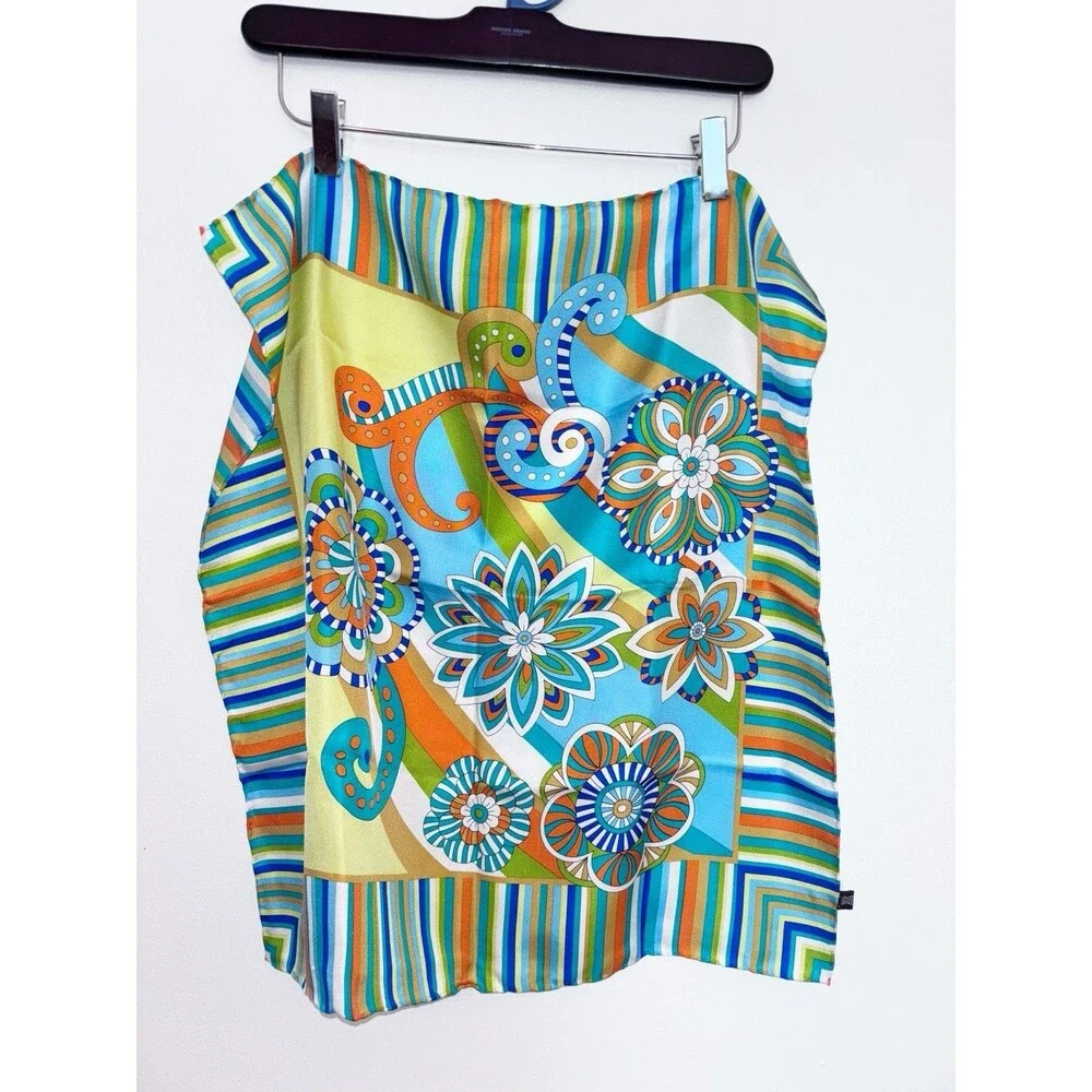 Italian Silk Scarf Colorful Scarf Small  21”x21”